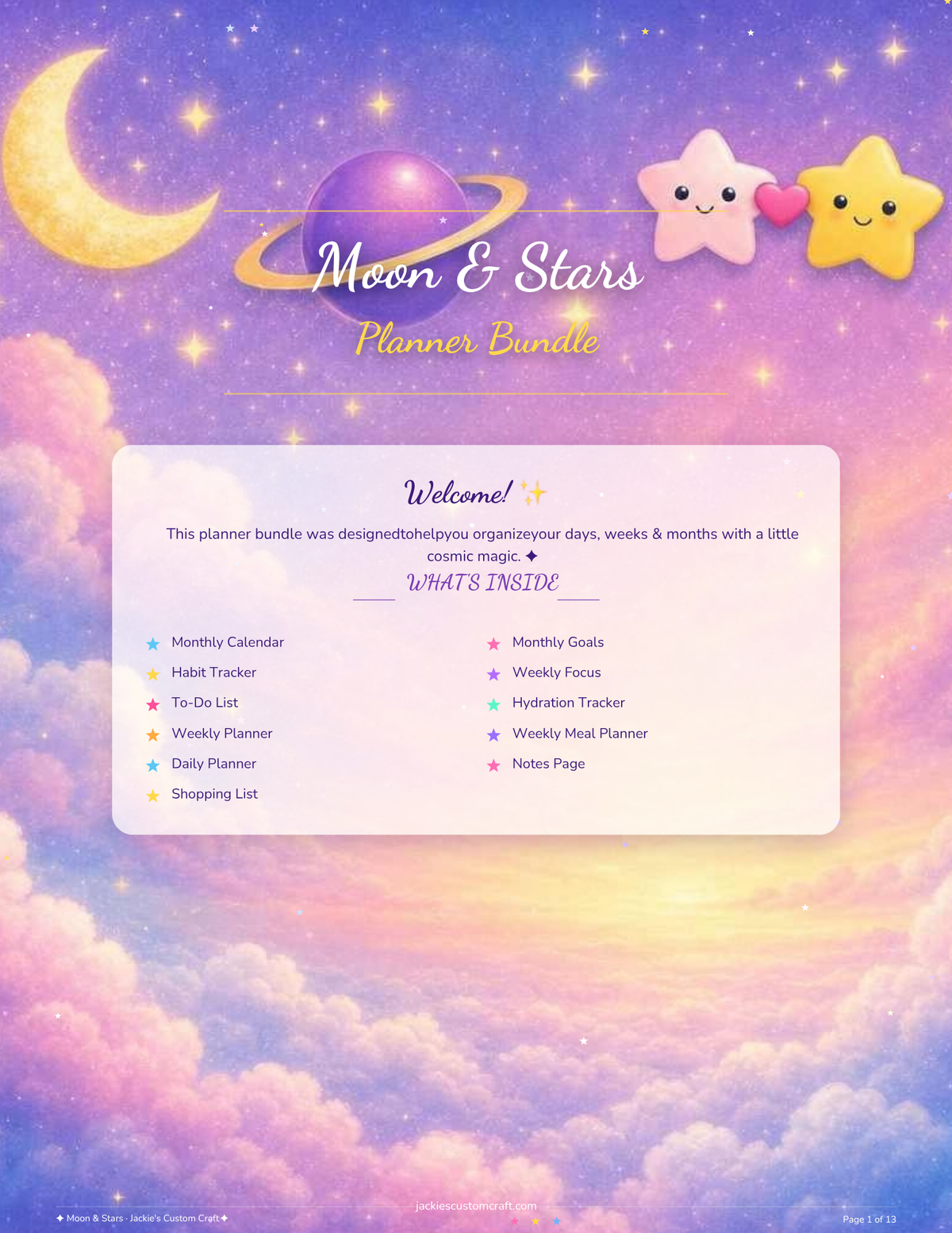 Moon & Stars Weekly Planner — Printable Celestial Planning Bundle (13 Pages)