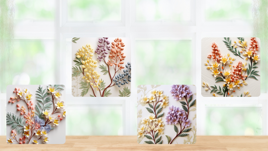 3D Colorful Acacia Flower Square Coaster