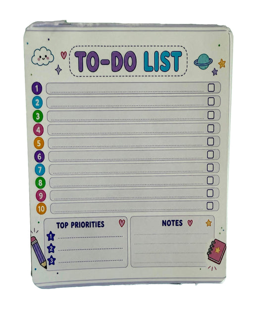 Starburst Days To-Do List Notepad – Handmade Celestial Pastel | 10 Tasks + Priorities + Notes