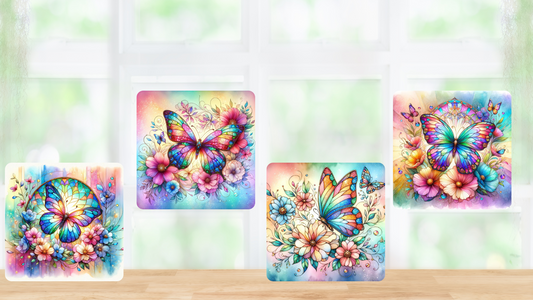 Butterfly Stained Glass Square Coasters