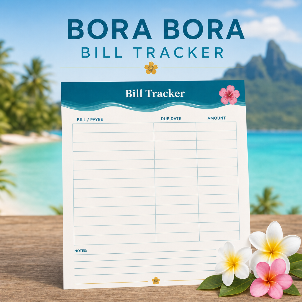 Bora Bora Bill Tracker Printable — Tropical Monthly Bills Notepad | PRINTABLE | Digital Download