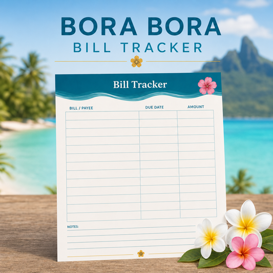 Bora Bora Bill Tracker Printable — Tropical Monthly Bills Notepad | PRINTABLE | Digital Download