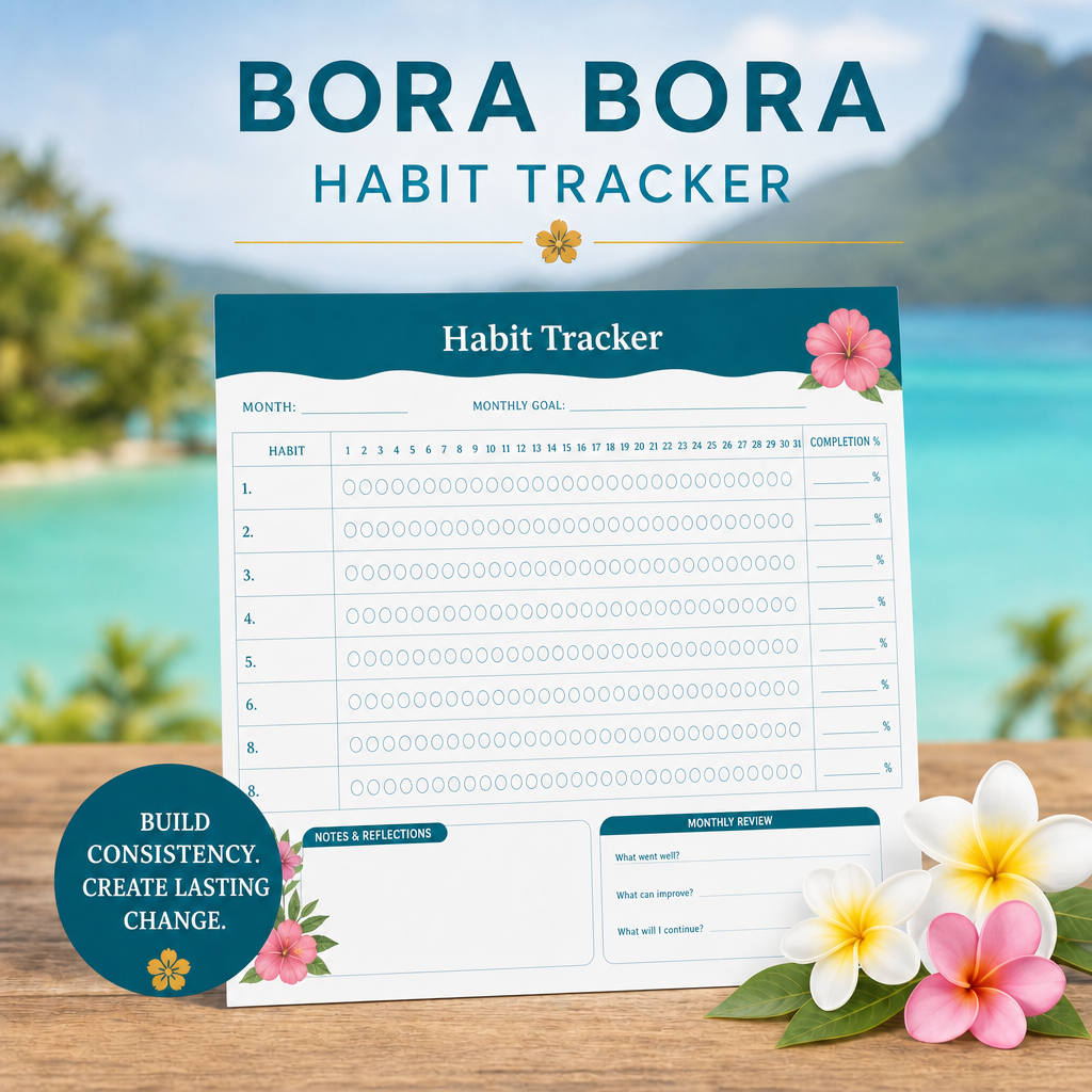 Bora Bora Habit Tracker Notepad | PRINTABLE | 5.5×8.5 | 30 Pages | Instant Download