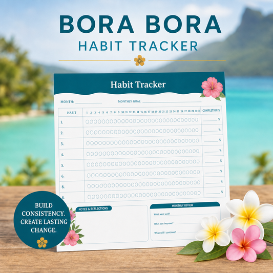Bora Bora Habit Tracker Notepad | PRINTABLE | 5.5×8.5 | 30 Pages | Instant Download