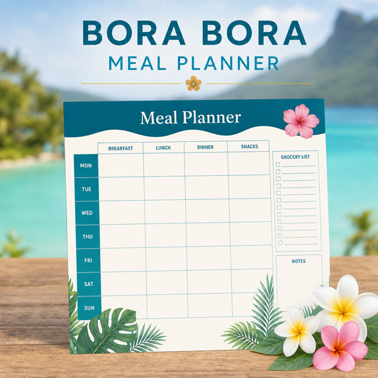 Bora Bora Meal Planner Notepad | PRINTABLE | 5.5×8.5 | 52 Pages | Instant Download