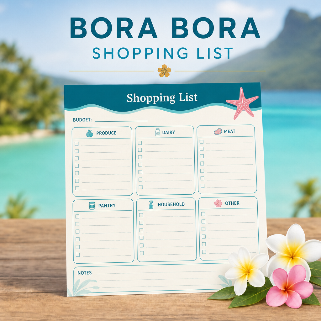 Bora Bora Shopping List Notepad | PRINTABLE | 4×6 | 50 Pages | Instant Download