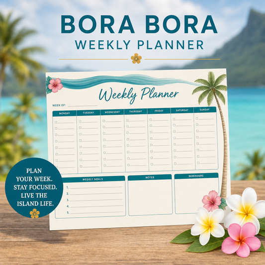 Bora Bora Weekly Planner Notepad | PRINTABLE | 5.5×8.5 | 52 Pages | Instant Download