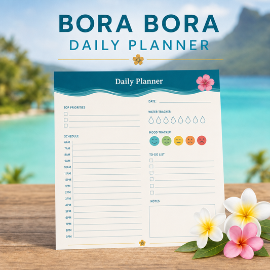 Bora Bora Daily Planner Notepad | PRINTABLE | 5.5×8.5 | 60 Pages | Instant Download