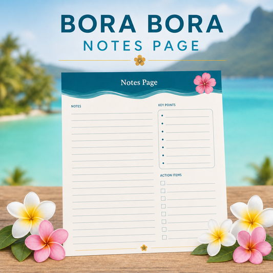 Bora Bora Notes Page Printable Lined Notepad | PRINTABLE | Digital Download