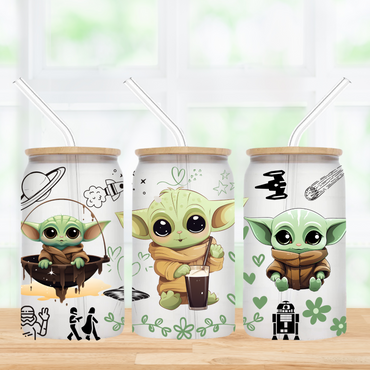 Baby Yoda Doodle Dreams 16oz Frosted Glass Can Tumbler