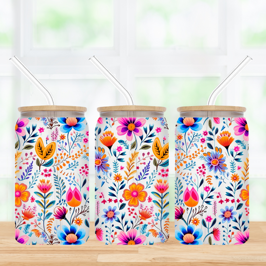 Petal Parade 16oz Frosted Glass Can Tumbler