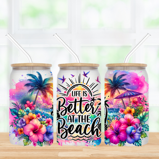 Beach Vibes Only 16oz Frosted Glass Can Tumbler