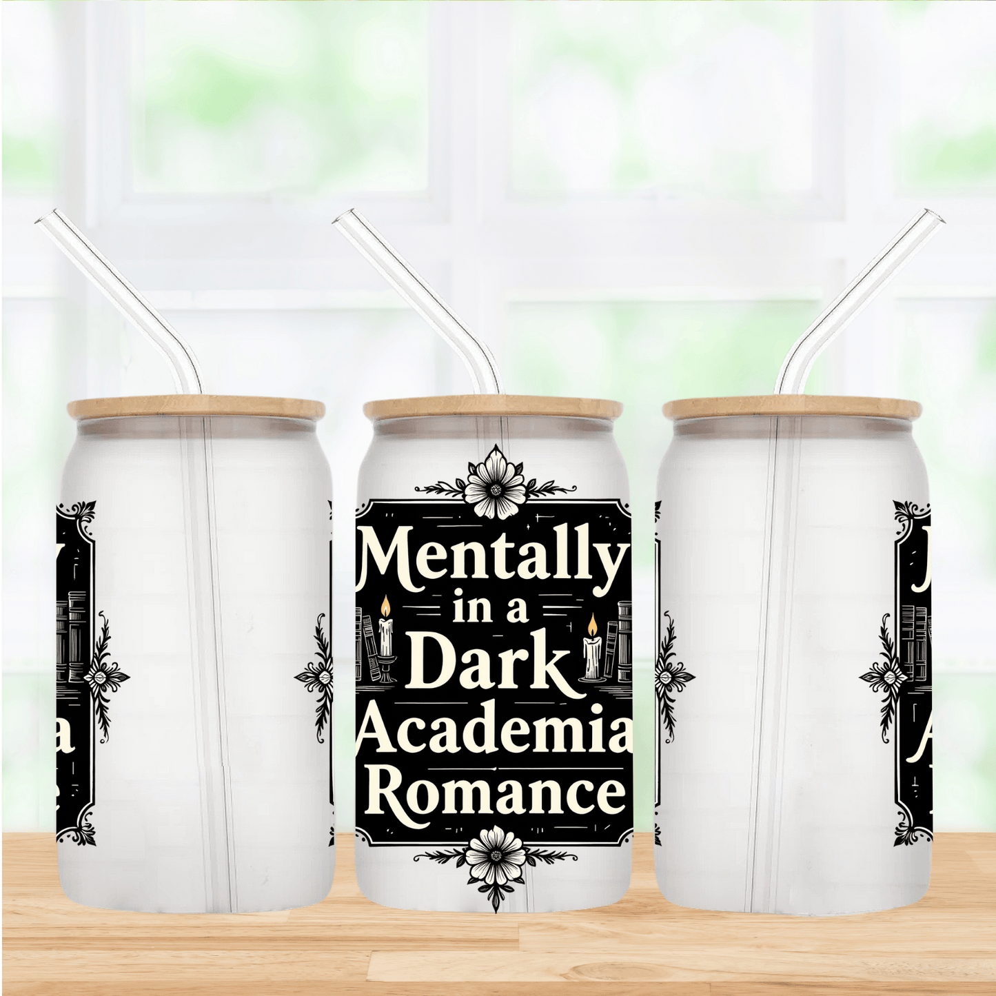 Dark Academia 16oz Frosted Glass Can Tumbler