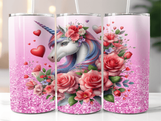 Pink Floral Unicorn 20oz Tumbler