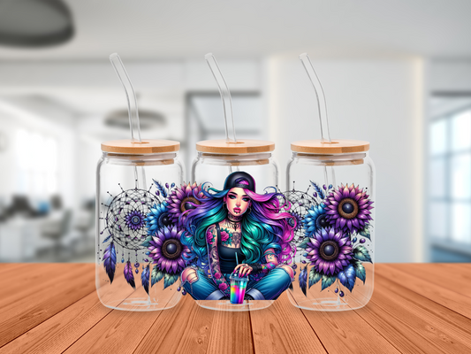 Flower Girl 16oz Frosted Glass Can Tumbler