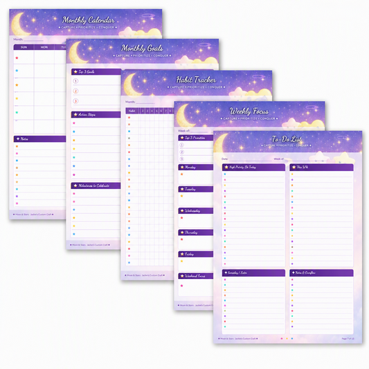 Moon & Stars Weekly Planner — Printable Celestial Planning Bundle (13 Pages)