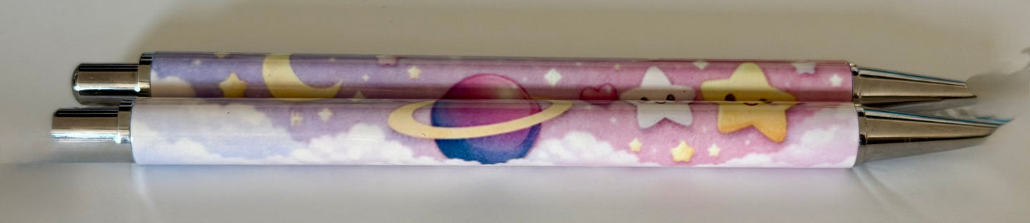 Moon & Stars Celestial Pen – Purple Space Theme | Cute Kawaii Stationery | Smooth Writing Ballpoint Pen