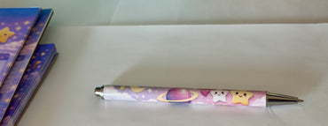 Moon & Stars Celestial Pen – Purple Space Theme | Cute Kawaii Stationery | Smooth Writing Ballpoint Pen