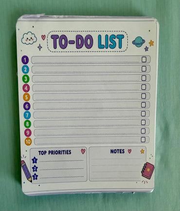 Starburst Days To-Do List Notepad – Handmade Celestial Pastel | 10 Tasks + Priorities + Notes