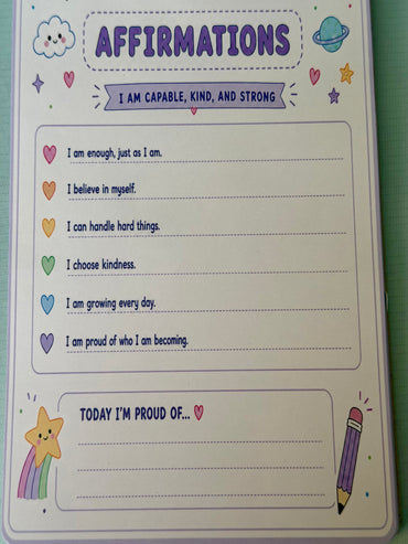 Starburst Days Affirmations Pad – Handmade Celestial Pastel | Pre-Printed Positive Affirmations