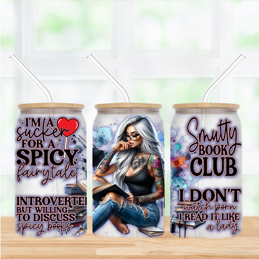 Smutty Book Club 16oz Frosted Glass Can Tumbler