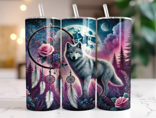 Grey Wolf and Dreamcatcher #2 20oz Tumbler