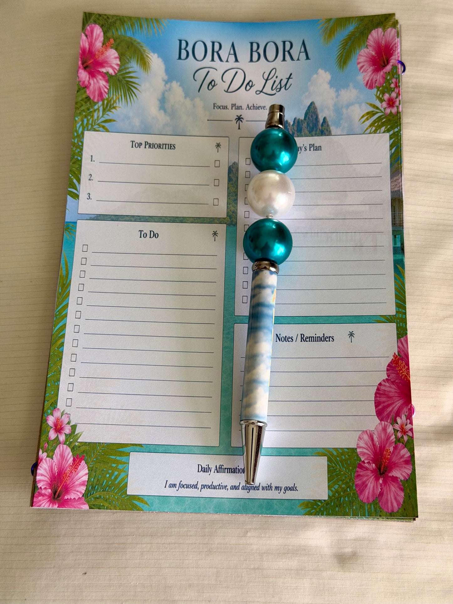 Bora Bora Planner Bundle | Daily + Weekly + To‑Do + Shopping List | Tropical Stationery Set