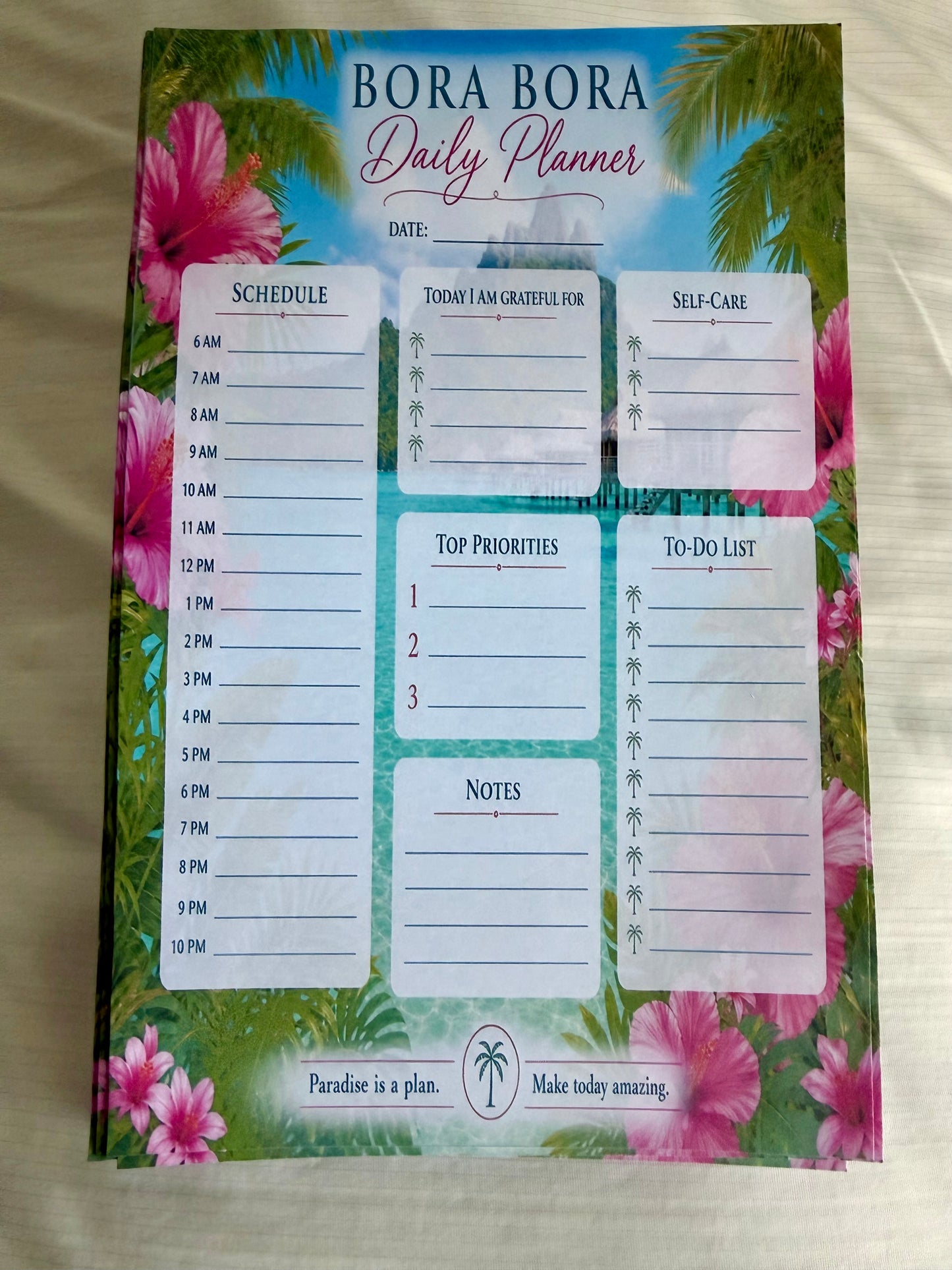 Bora Bora Daily Planner | Tropical Printable Notepad