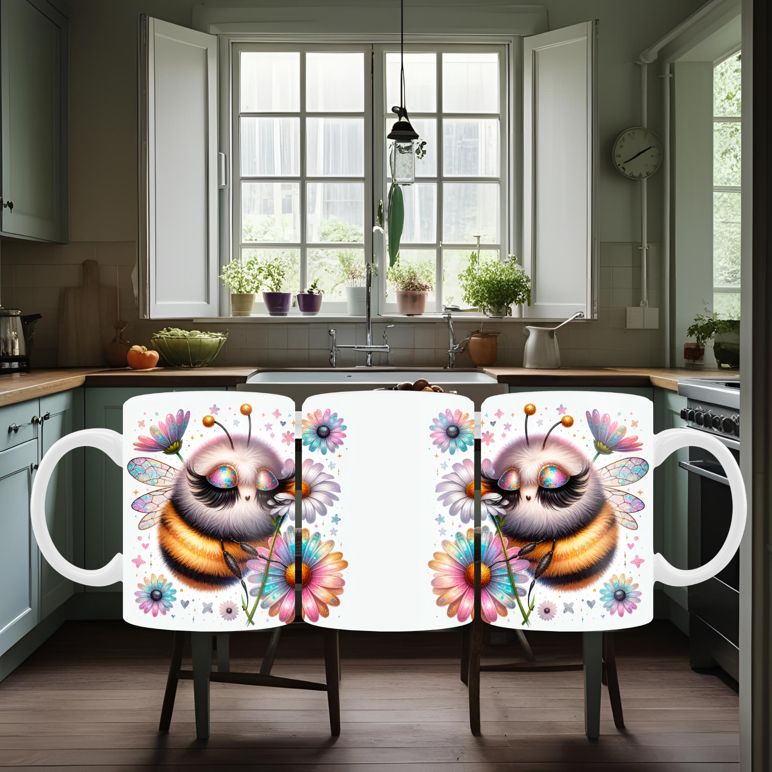 Whimsical Floral Bee Mug