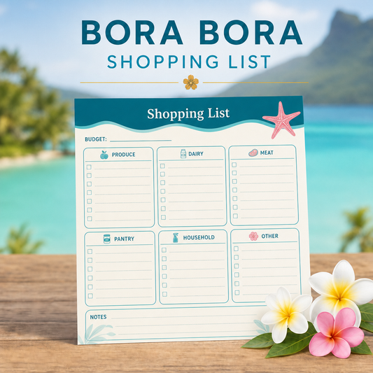 Bora Bora Shopping List Notepad | PRINTABLE | 4×6 | 50 Pages | Instant Download