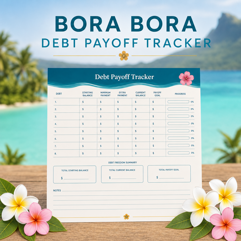 Bora Bora Debt Payoff Tracker Printable | Instant Digital Download | Tropical Planner