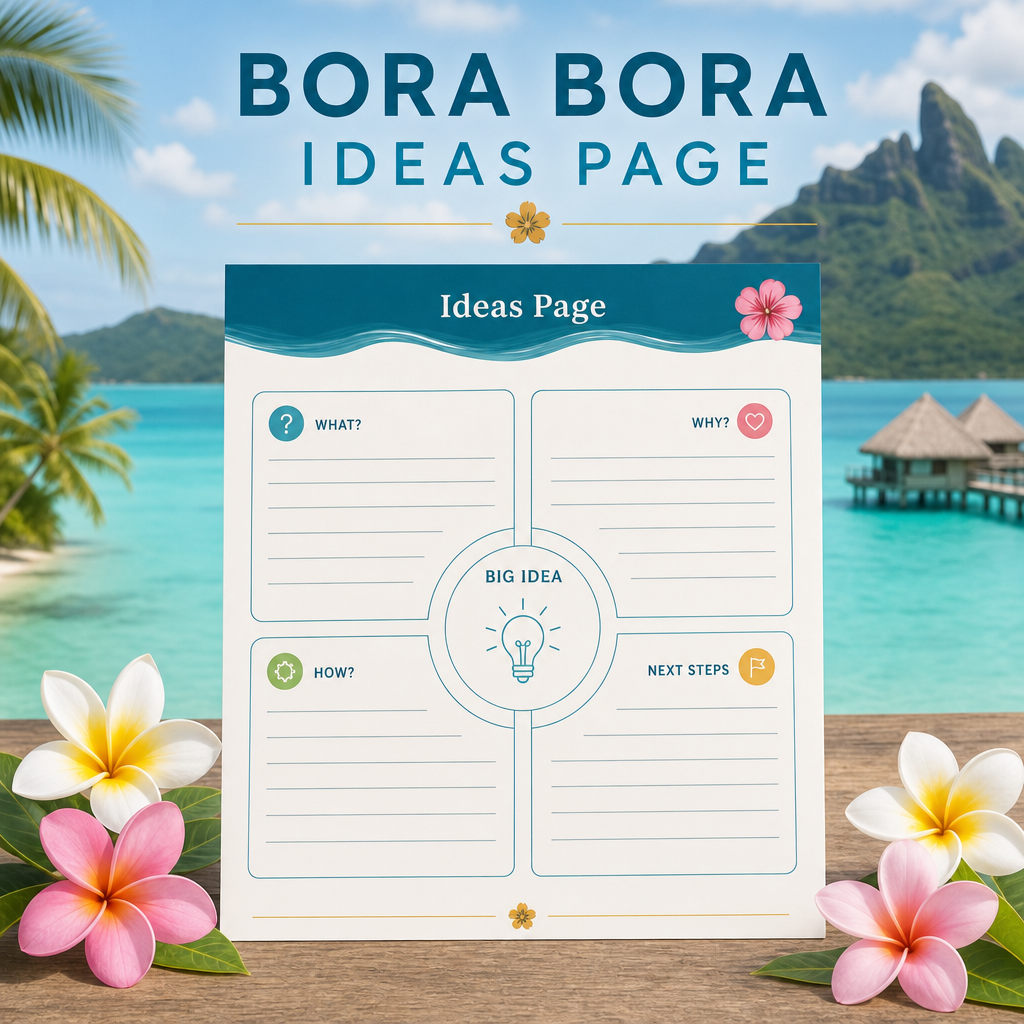 Bora Bora Ideas Page Printable Notepad | PRINTABLE | Digital Download