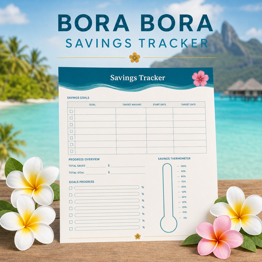 Bora Bora Savings Tracker Printable Notepad | PRINTABLE | Digital Download