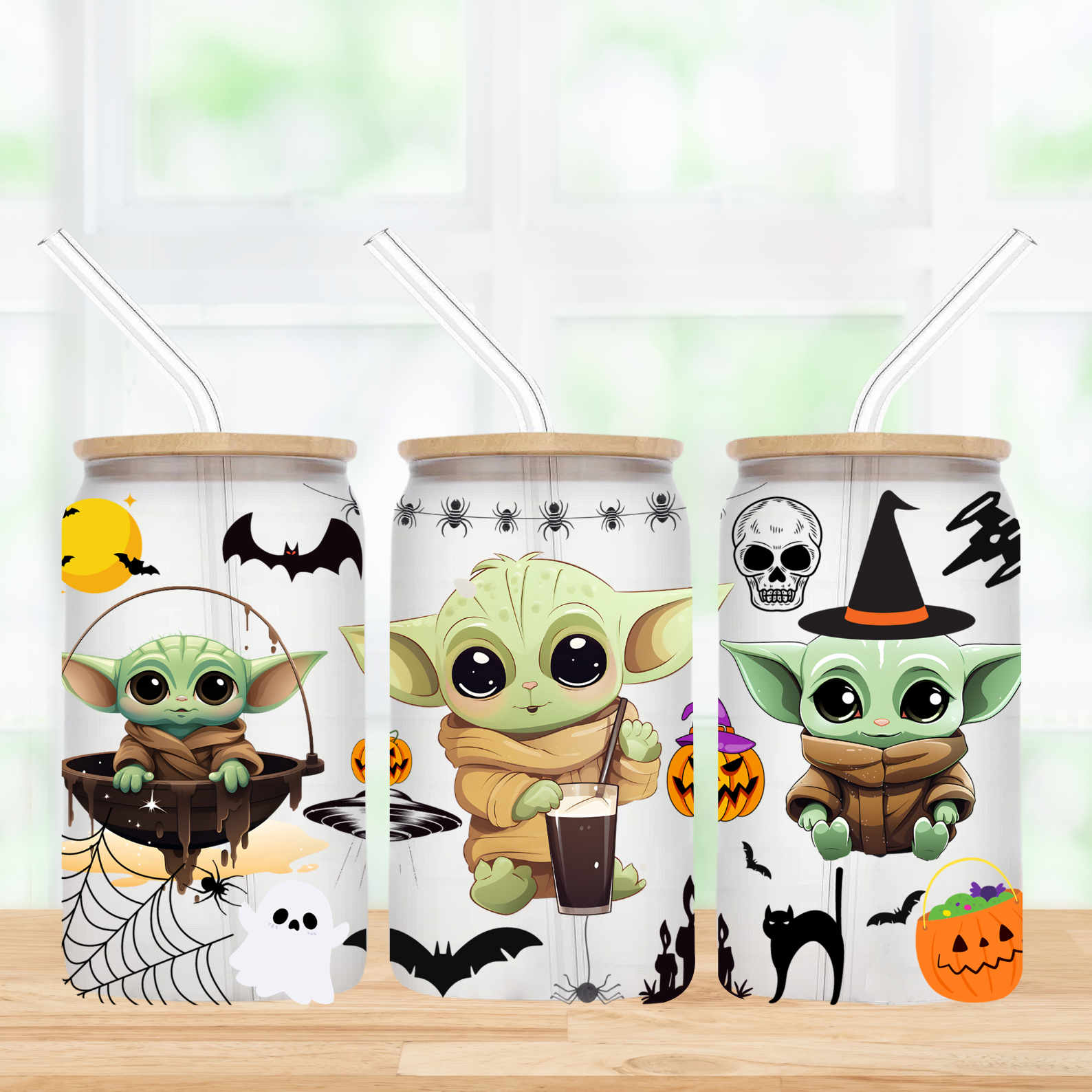 Baby Yoda Doodle Dreams 16oz Frosted Glass Can Tumbler