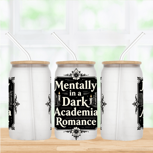 Dark Academia 16oz Frosted Glass Can Tumbler