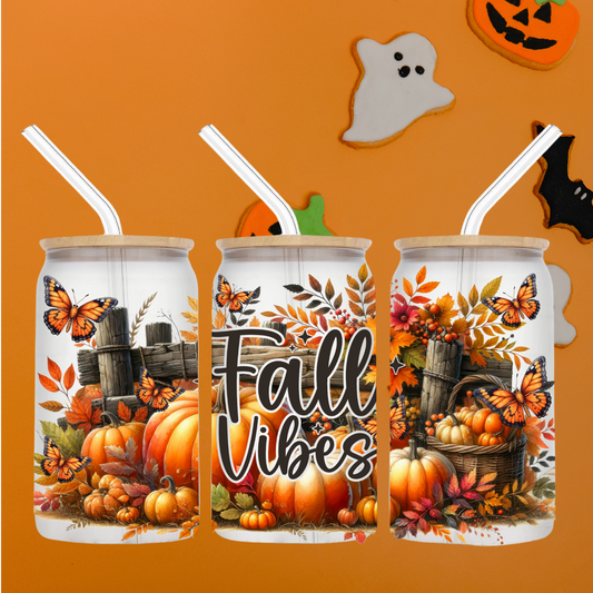Harvest Glow 16oz Frosted Glass Can Tumbler