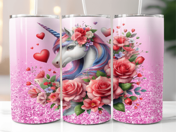 Pink Floral Unicorn 20oz Tumbler