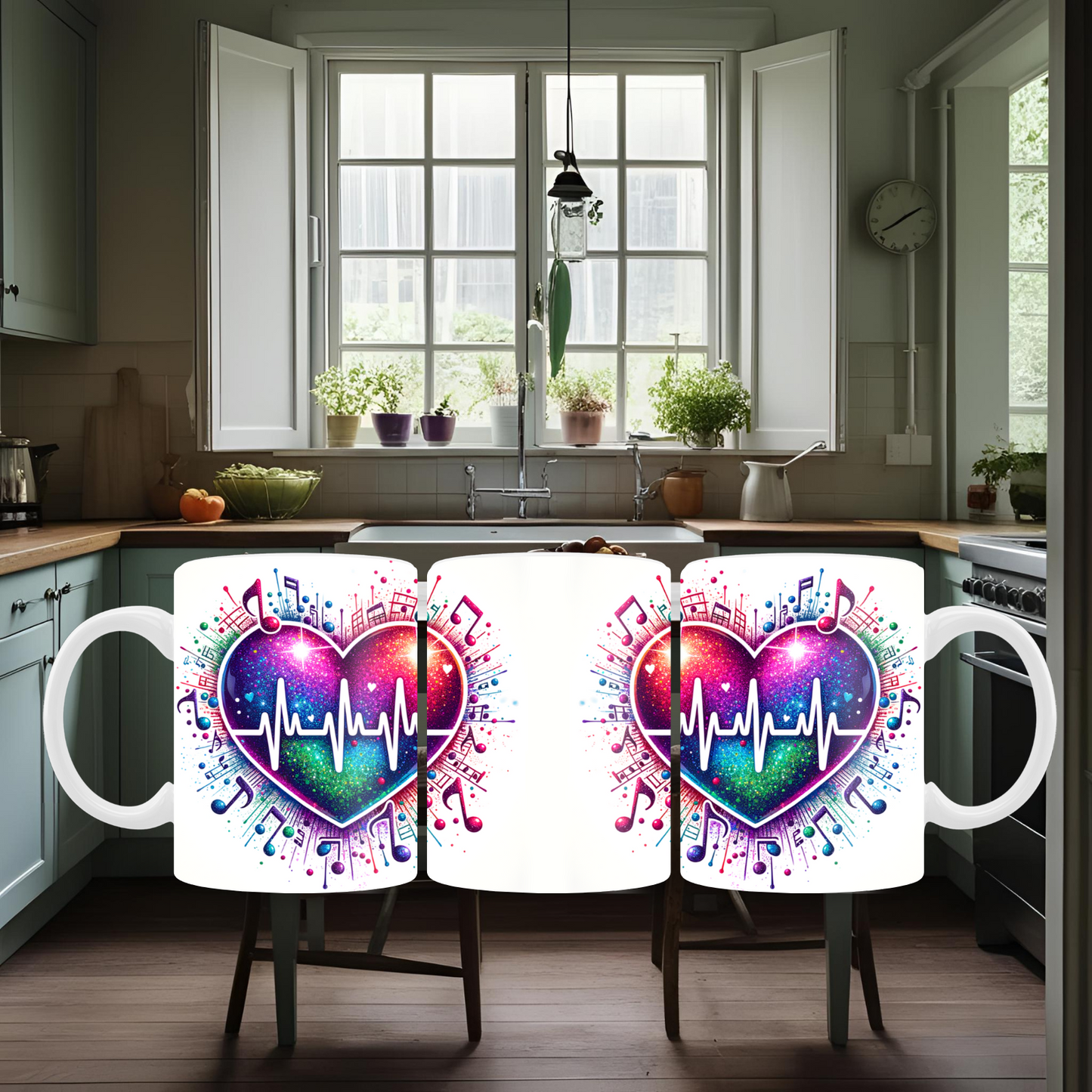 Glitter Heart Music Notes Mug