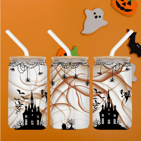 Haunted House 16oz Frosted Glass Can Tumbler