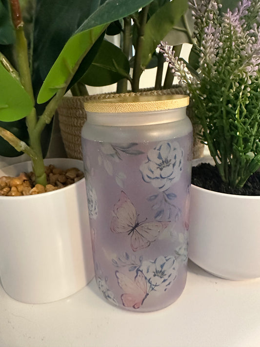 Purple Butterfly 16oz. Glass Tumbler