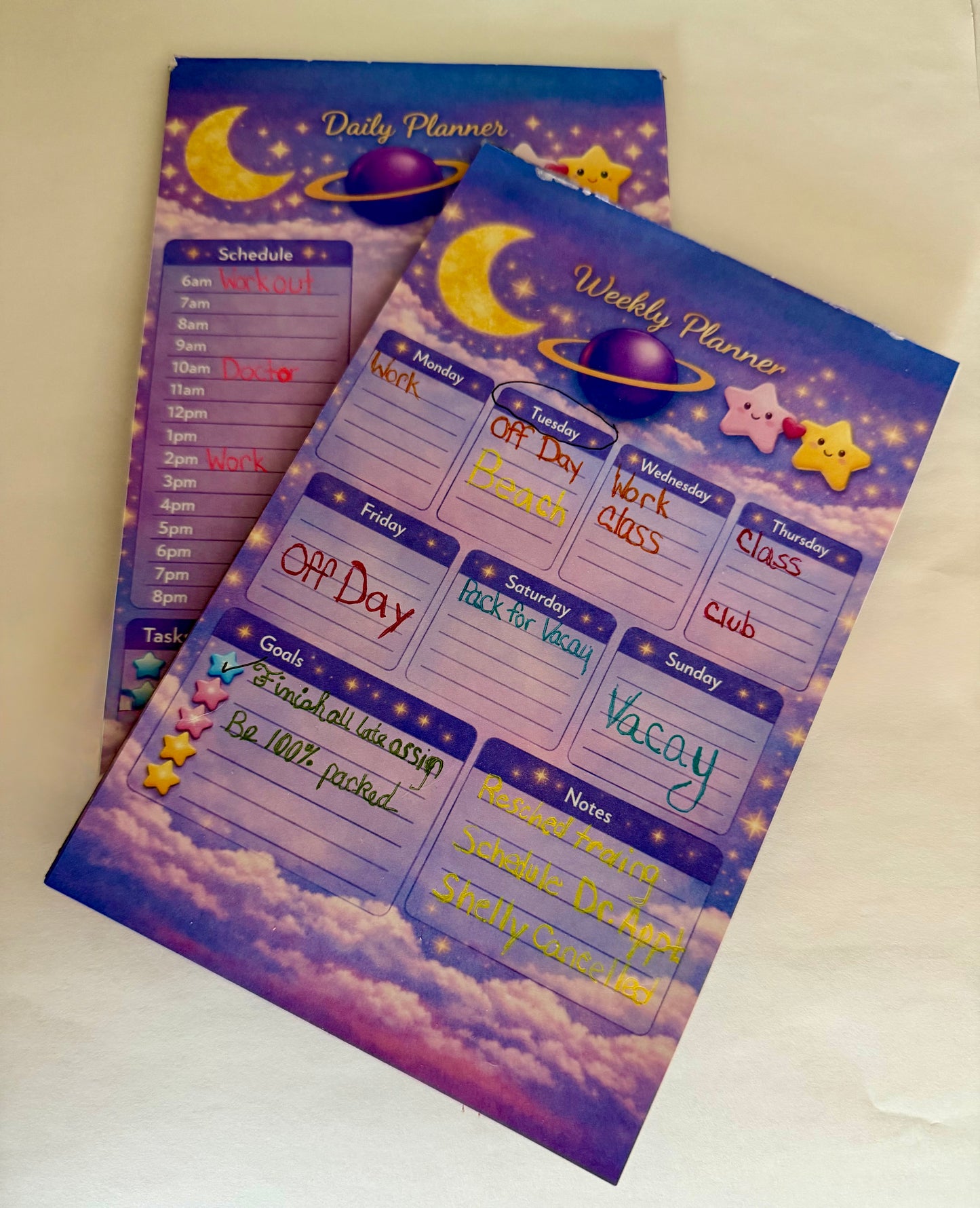 Celestial Daily Planner – Moon & Stars Daily Planner Notepad | Hourly Schedule Pad | Purple Space Stationery | Kawaii Celestial Daily Planner