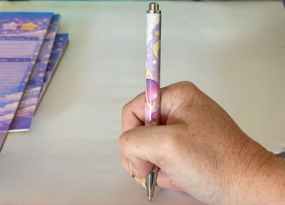 Moon & Stars Celestial Pen – Purple Space Theme | Cute Kawaii Stationery | Smooth Writing Ballpoint Pen