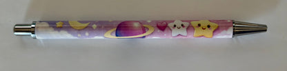 Moon & Stars Celestial Pen – Purple Space Theme | Cute Kawaii Stationery | Smooth Writing Ballpoint Pen