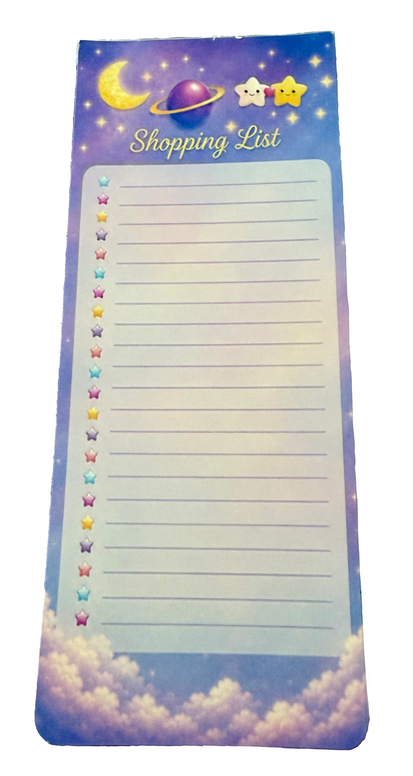 Moon & Stars Shopping List Notepad | Celestial Galaxy Kawaii Stationery | Moon & Stars Planet Lined Notepad