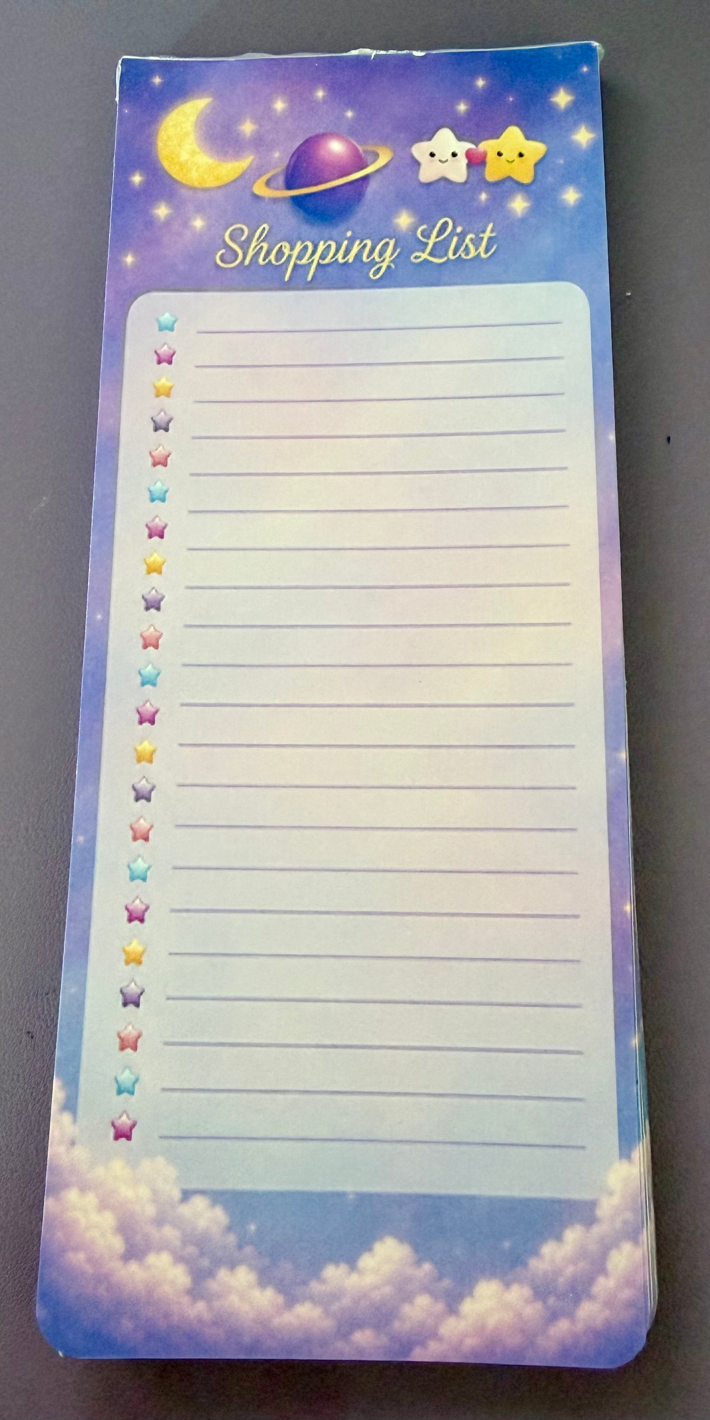 Moon & Stars Shopping List Notepad | Celestial Galaxy Kawaii Stationery | Moon & Stars Planet Lined Notepad
