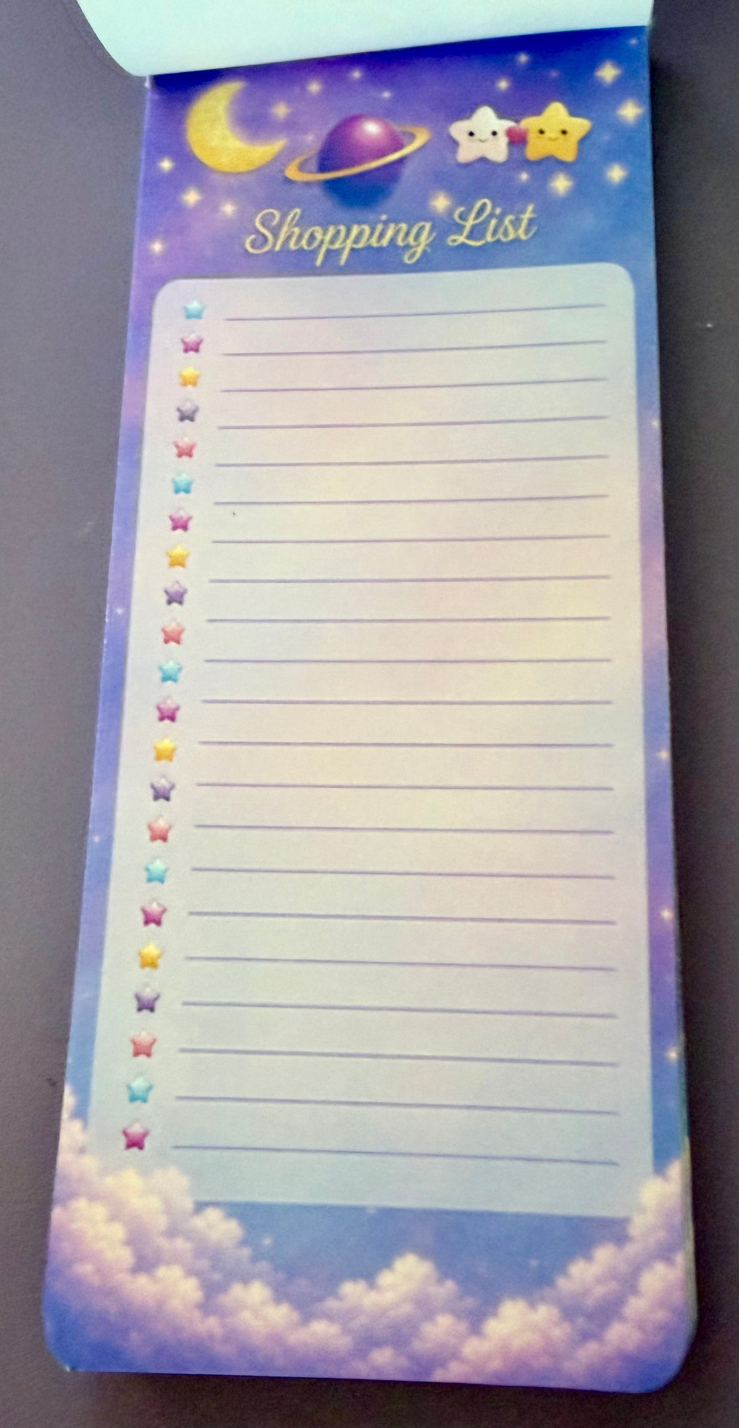 Moon & Stars Shopping List Notepad | Celestial Galaxy Kawaii Stationery | Moon & Stars Planet Lined Notepad