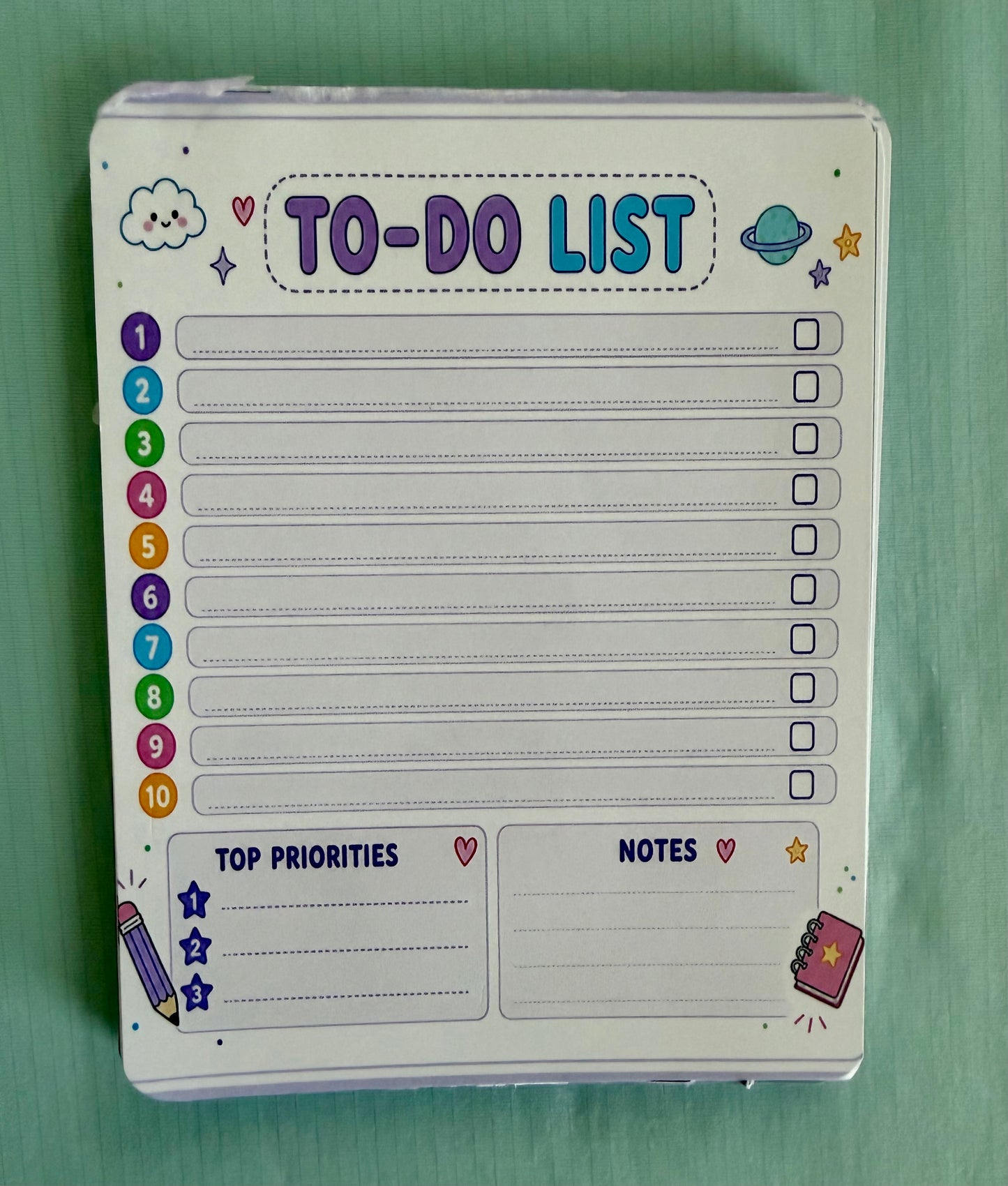 Starburst Days To-Do List Notepad – Handmade Celestial Pastel | 10 Tasks + Priorities + Notes