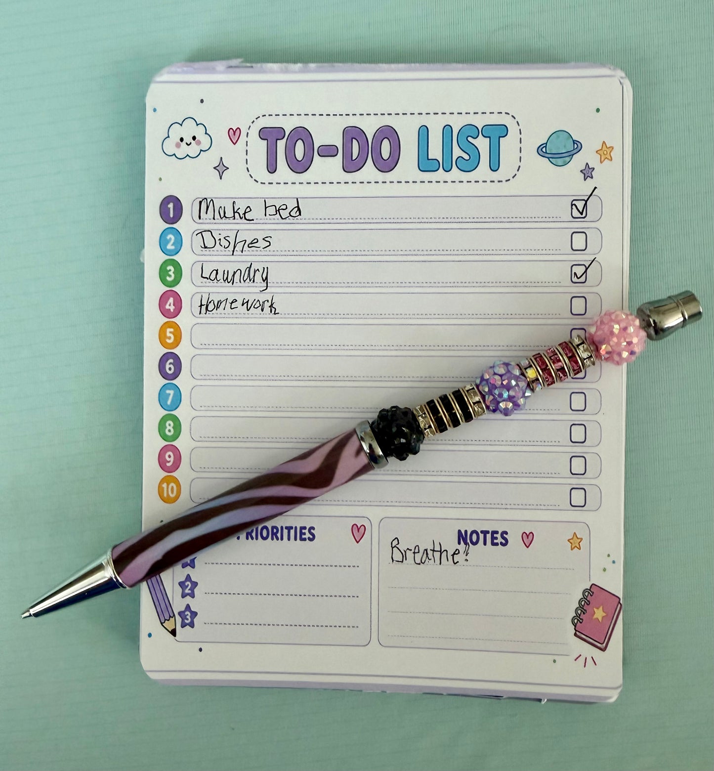 Starburst Days To-Do List Notepad – Handmade Celestial Pastel | 10 Tasks + Priorities + Notes