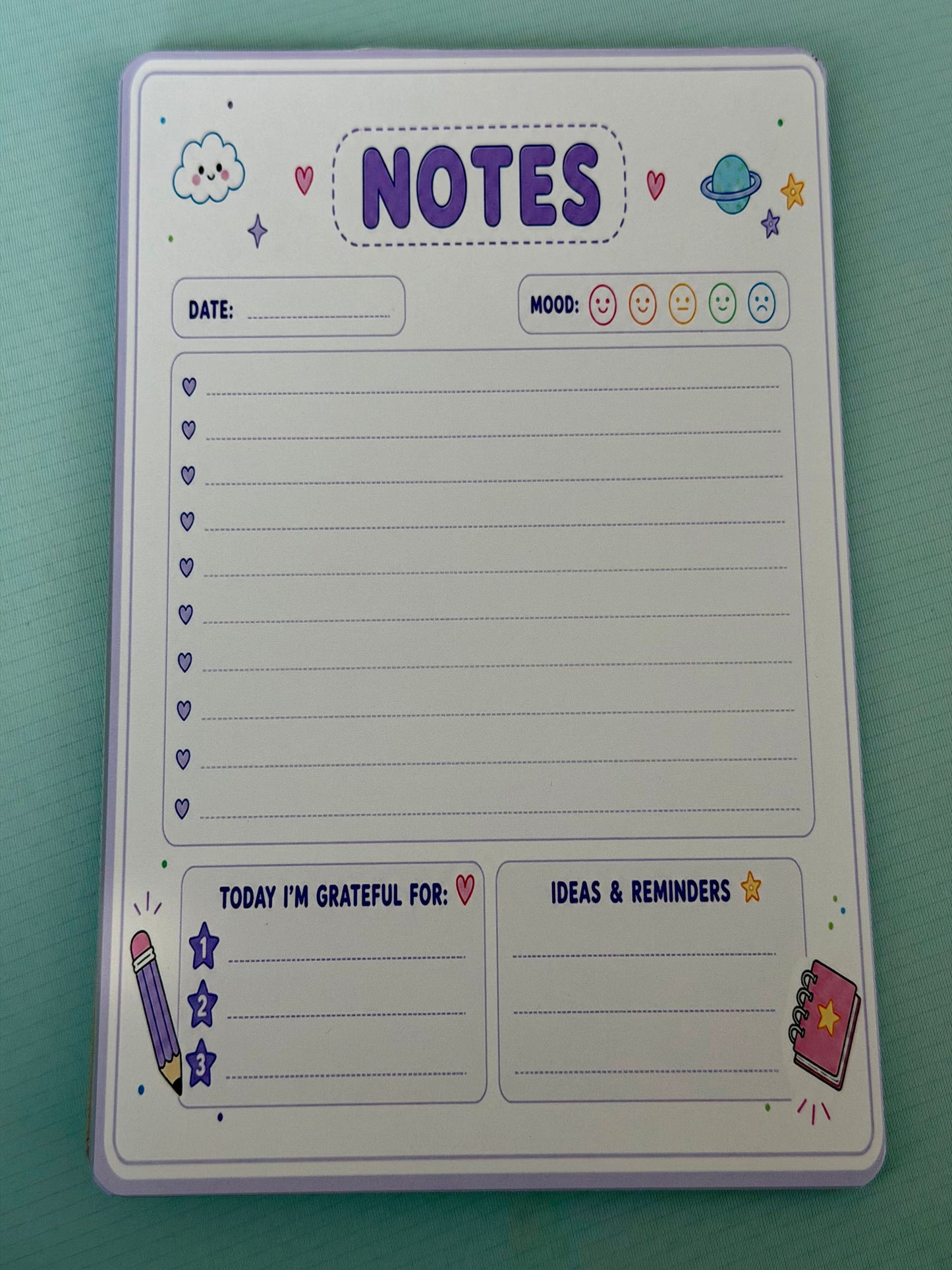 Starburst Days Notes & Journaling Pad – Handmade Celestial Pastel | Mood Tracker + Gratitude + Notes