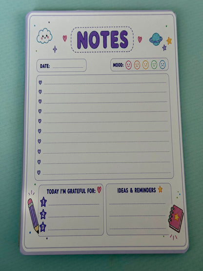 Starburst Days Notes & Journaling Pad – Handmade Celestial Pastel | Mood Tracker + Gratitude + Notes